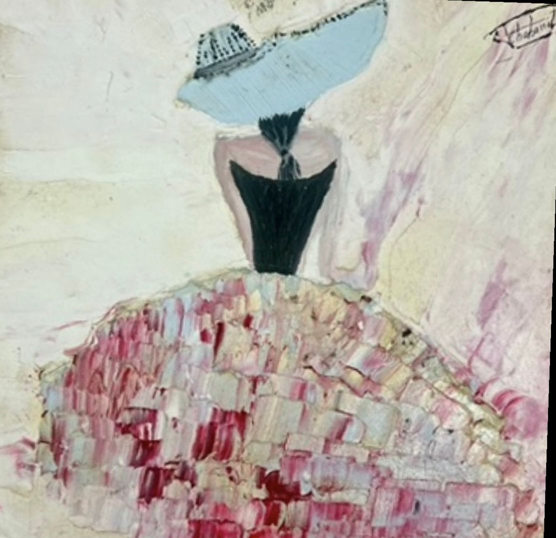 Jeune femme au chapeau bleu ciel